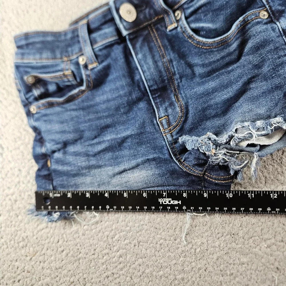 American Eagle Hi Rise Shortie Denim Jean Shorts Womens‎ 2 Blue Super Stretch